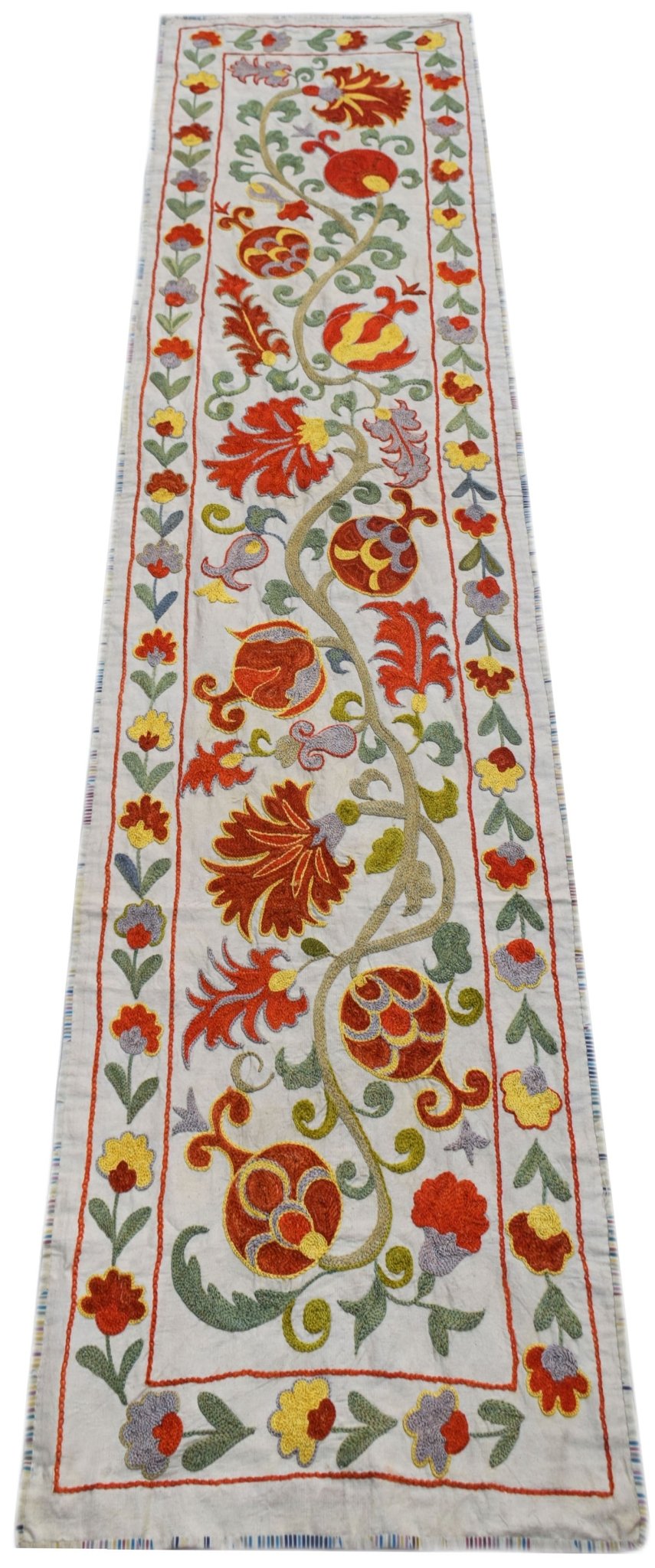 Hand Embroidered Vintage Silk Uzbek Suzani Runner | 172 x 46 cm | 5'8" x 1'6" - Najaf Rugs & Textile