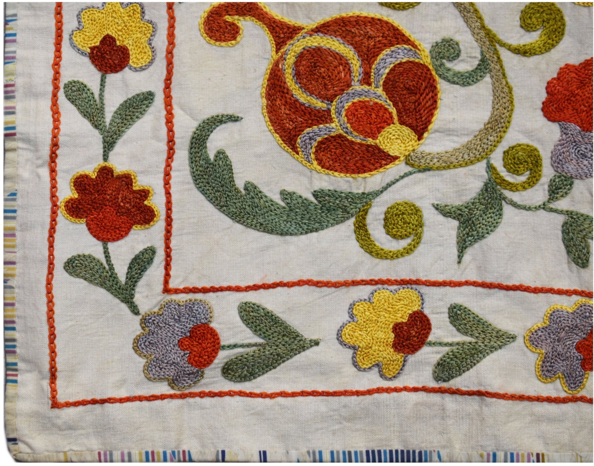 Hand Embroidered Vintage Silk Uzbek Suzani Runner | 172 x 46 cm | 5'8" x 1'6" - Najaf Rugs & Textile