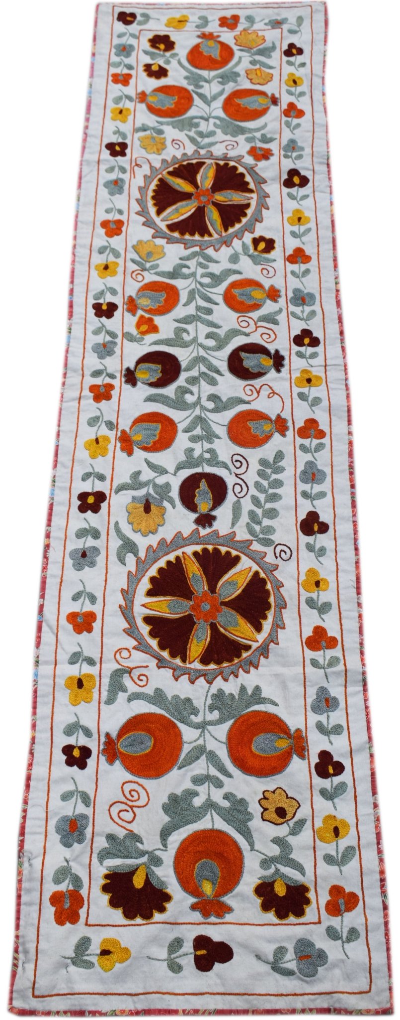 Hand Embroidered Vintage Silk Uzbek Suzani Runner | 176 x 44 cm | 5'10" x 1'5" - Najaf Rugs & Textile