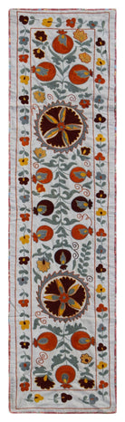 Hand Embroidered Vintage Silk Uzbek Suzani Runner | 176 x 44 cm | 5'10" x 1'5" - Najaf Rugs & Textile