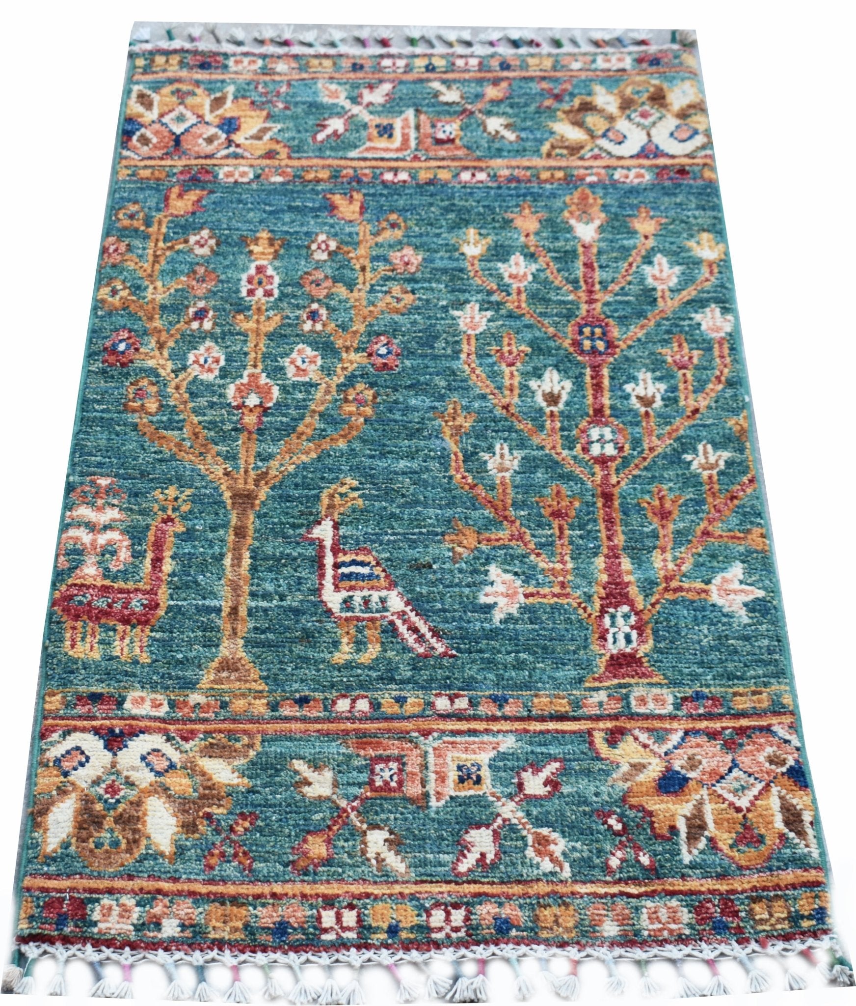 Handmade Mini Afghan Chobi Rug | 101 x 59 cm | 3'4" x 1'11" - Najaf Rugs & Textile