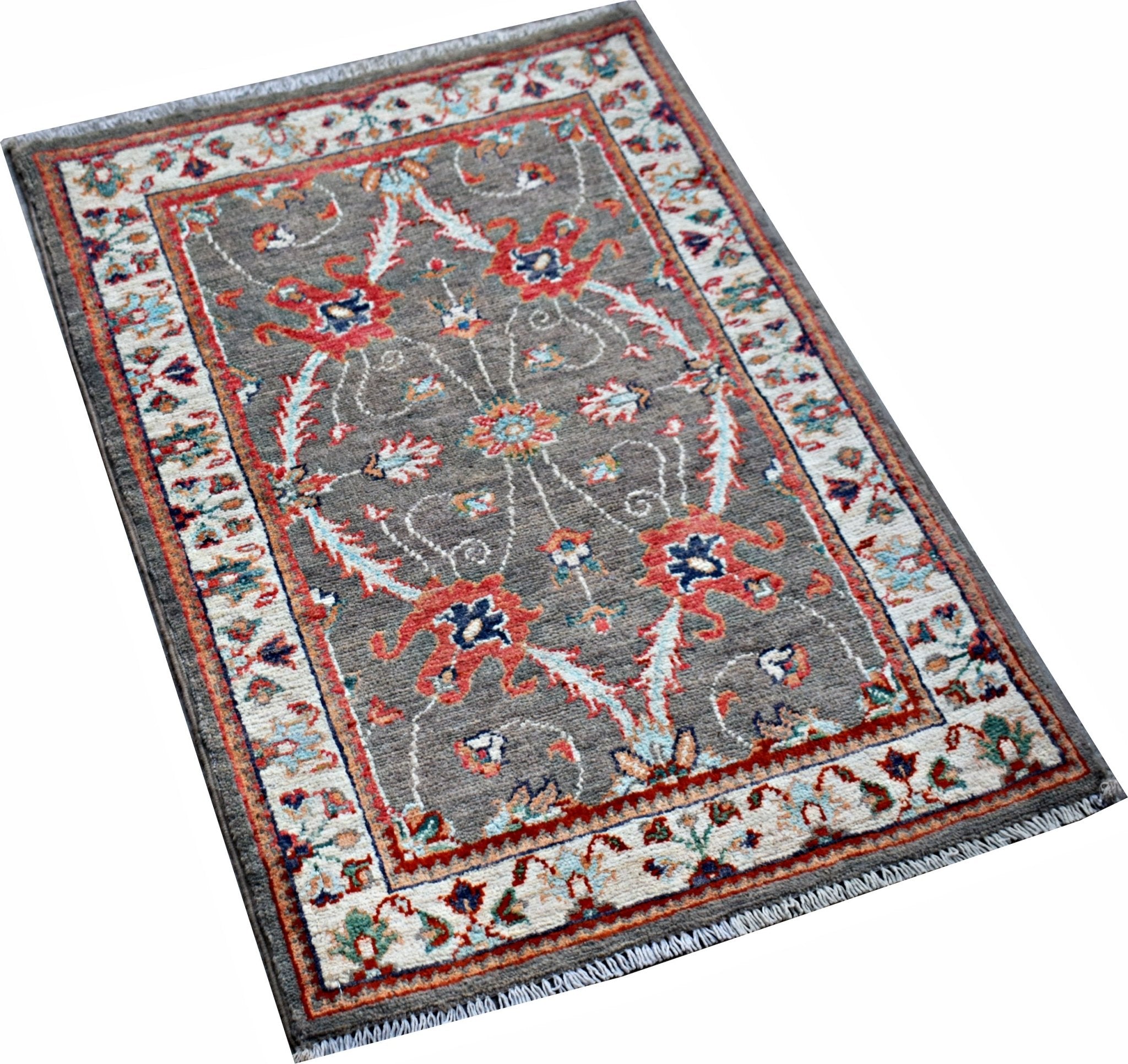 Handmade Mini Afghan Chobi Rug | 87 x 62 cm | 2'10" x 2' - Najaf Rugs & Textile