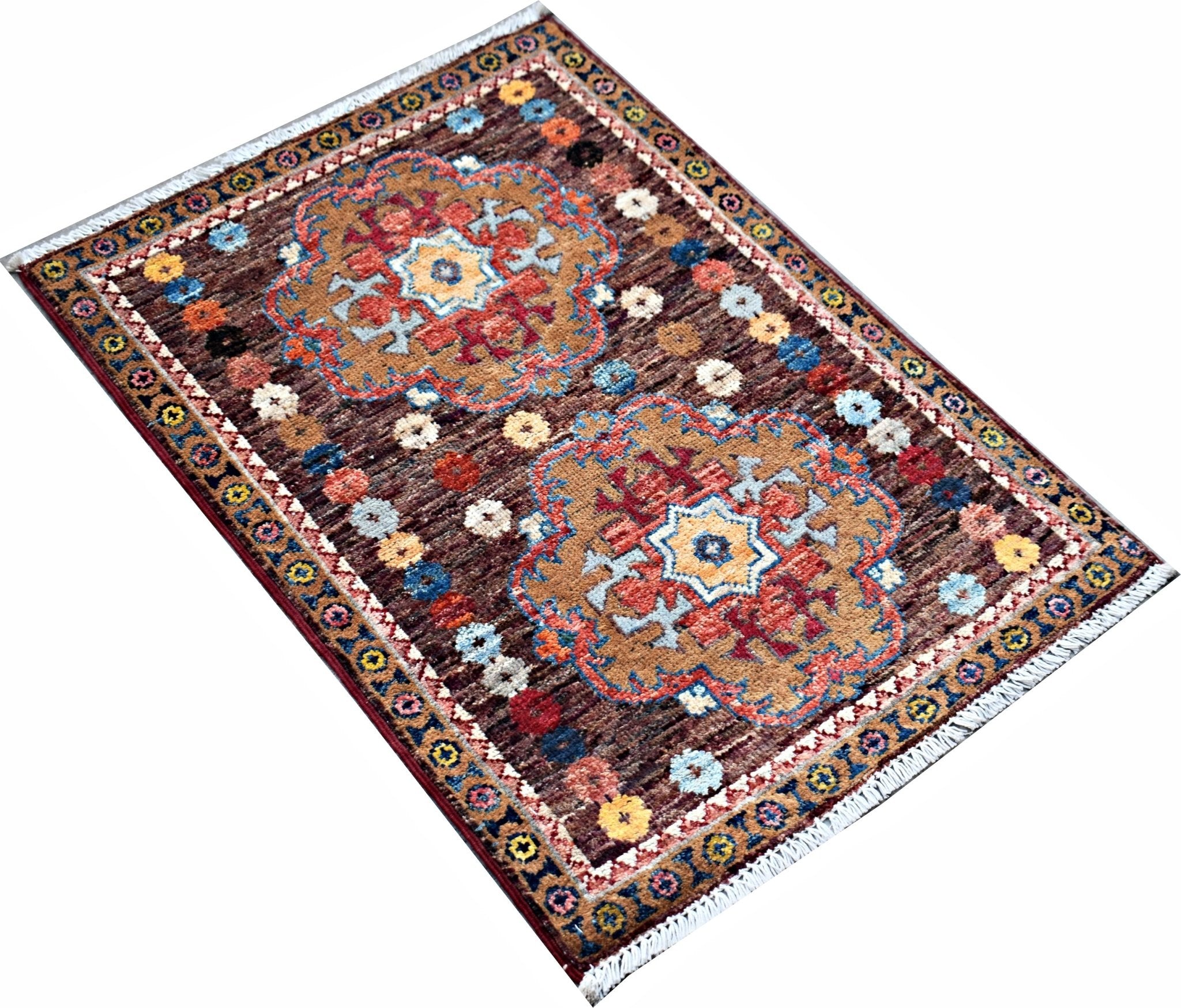 Handmade Mini Afghan Chobi Rug | 88 x 61 cm | 2'11" x 2' - Najaf Rugs & Textile