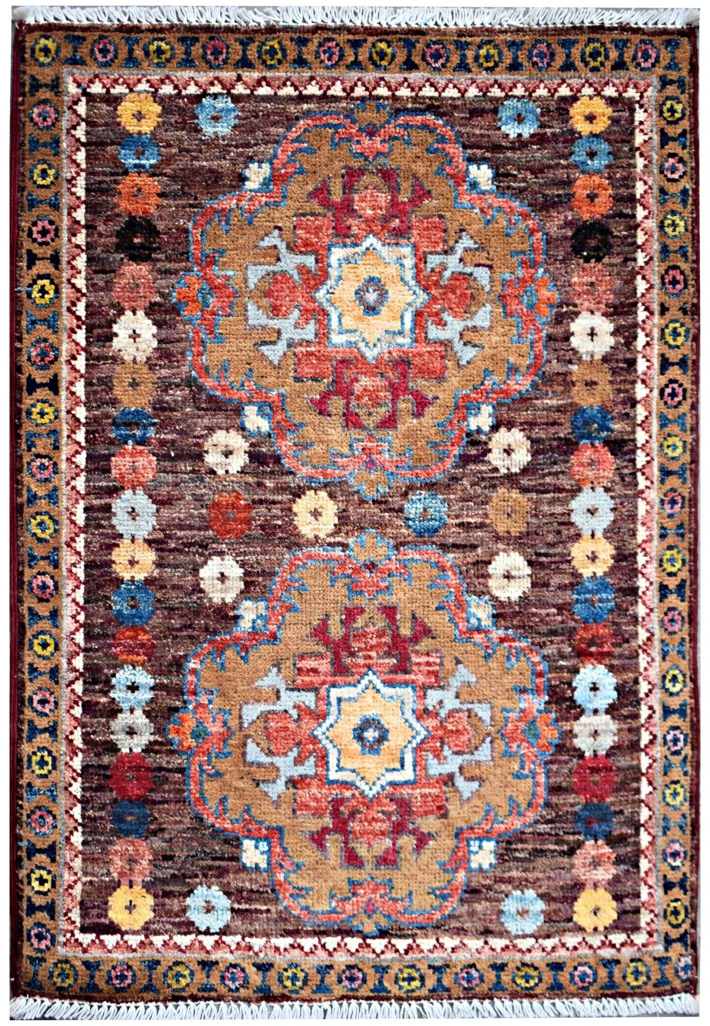 Handmade Mini Afghan Chobi Rug | 88 x 61 cm | 2'11" x 2' - Najaf Rugs & Textile