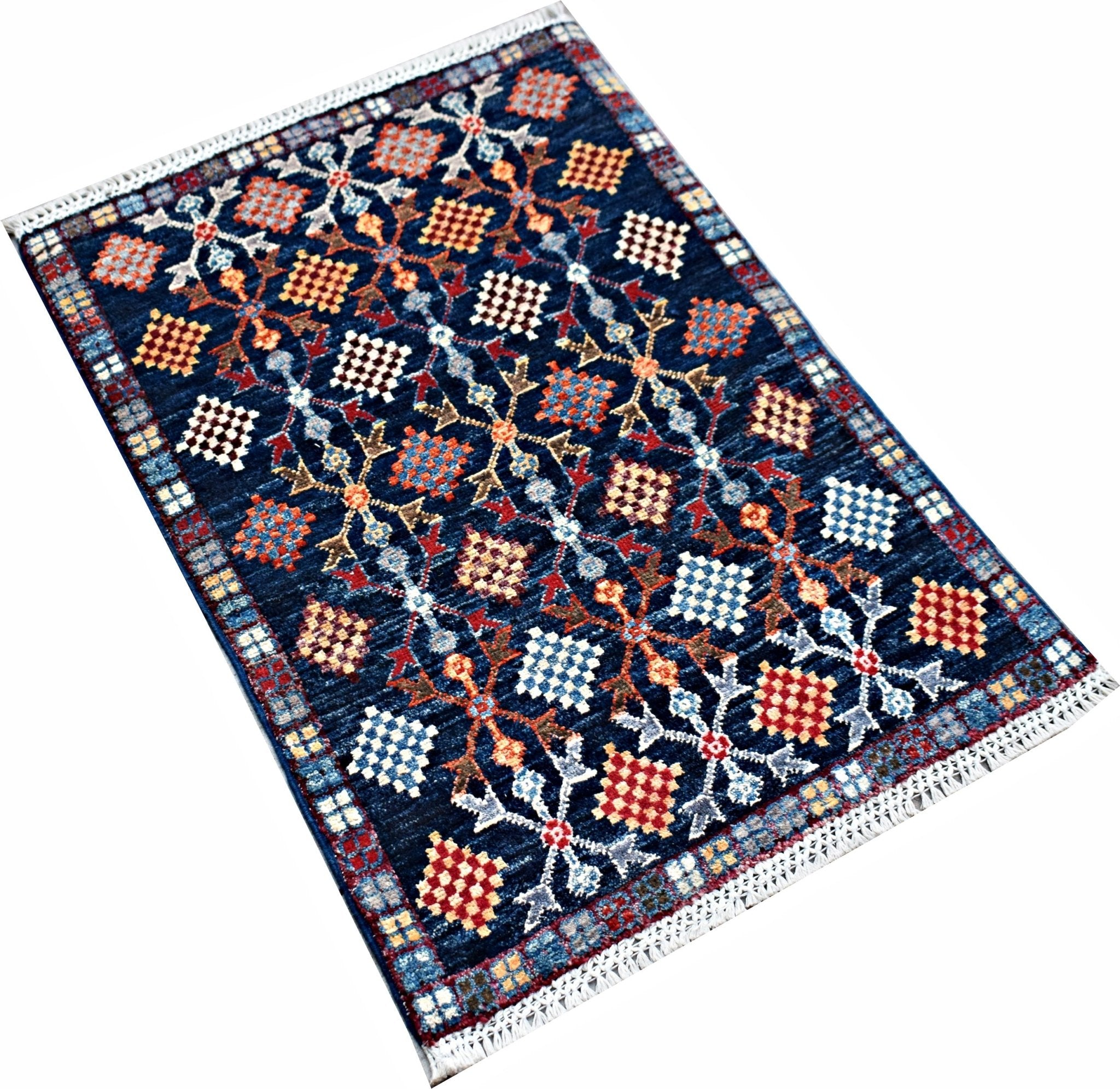 Handmade Mini Afghan Chobi Rug | 89 x 61 cm | 2'11" x 2' - Najaf Rugs & Textile