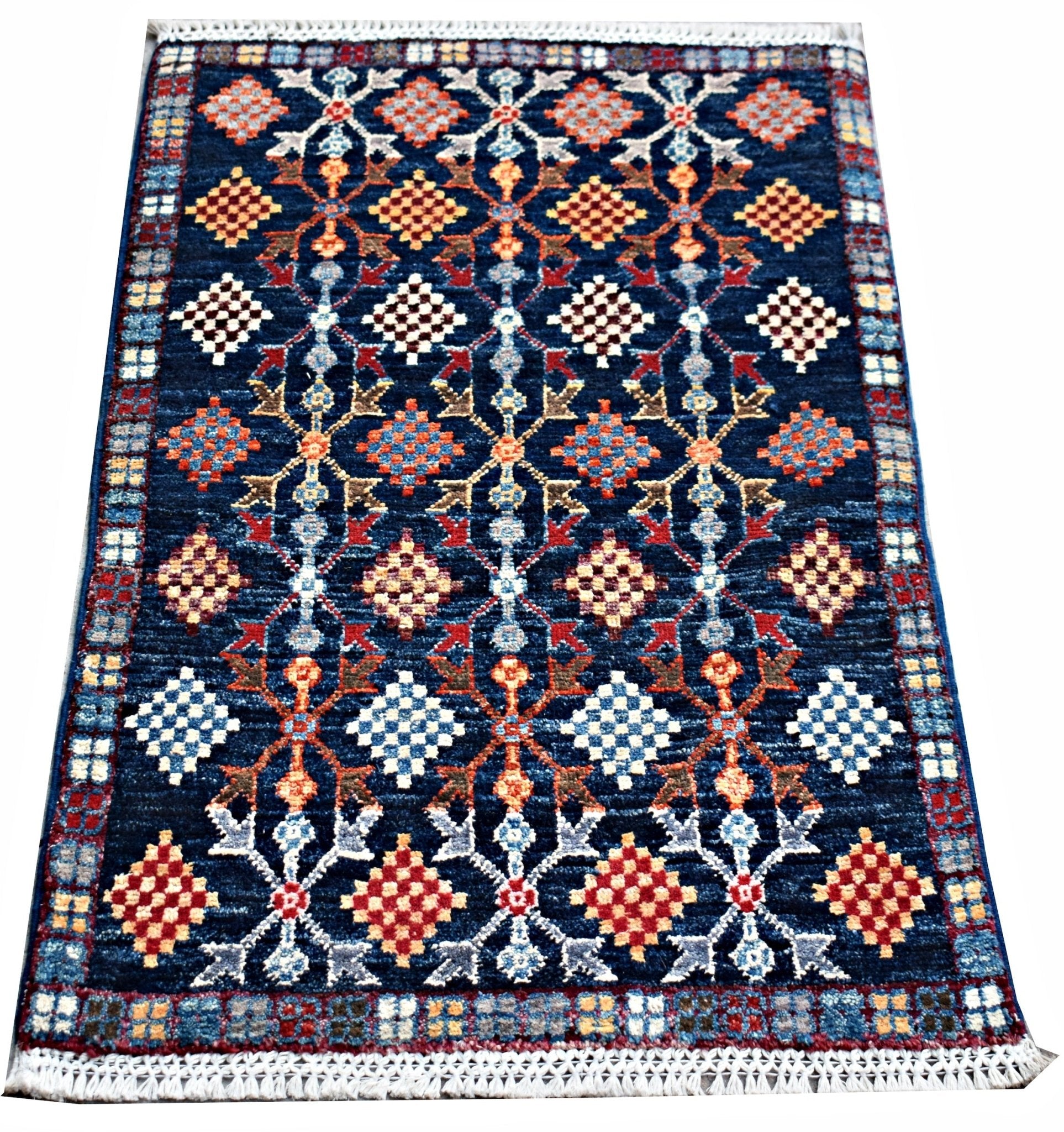 Handmade Mini Afghan Chobi Rug | 89 x 61 cm | 2'11" x 2' - Najaf Rugs & Textile