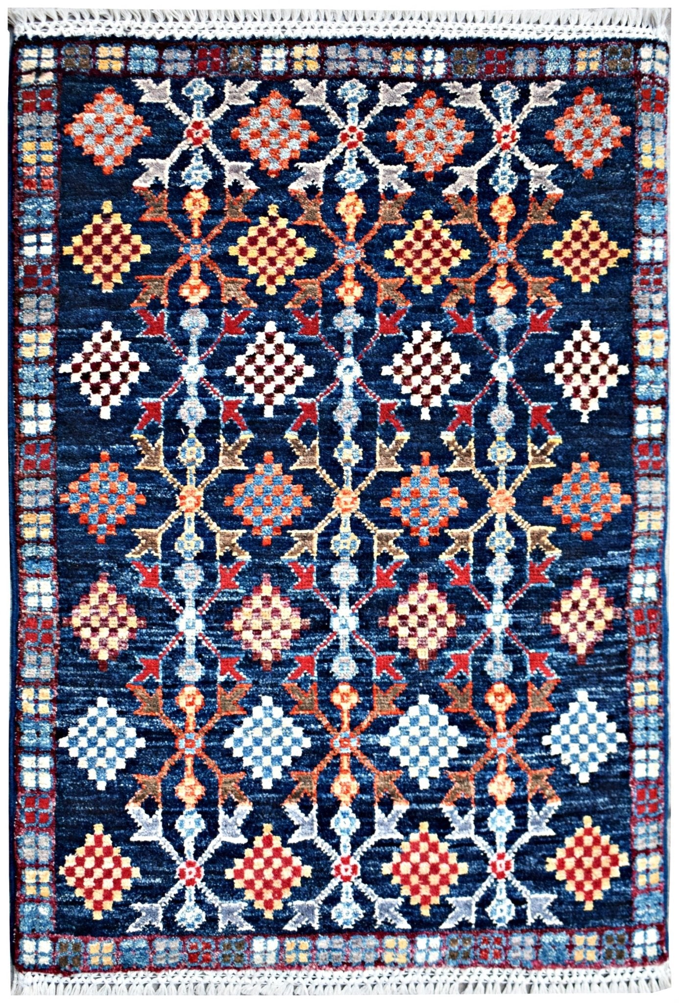 Handmade Mini Afghan Chobi Rug | 89 x 61 cm | 2'11" x 2' - Najaf Rugs & Textile