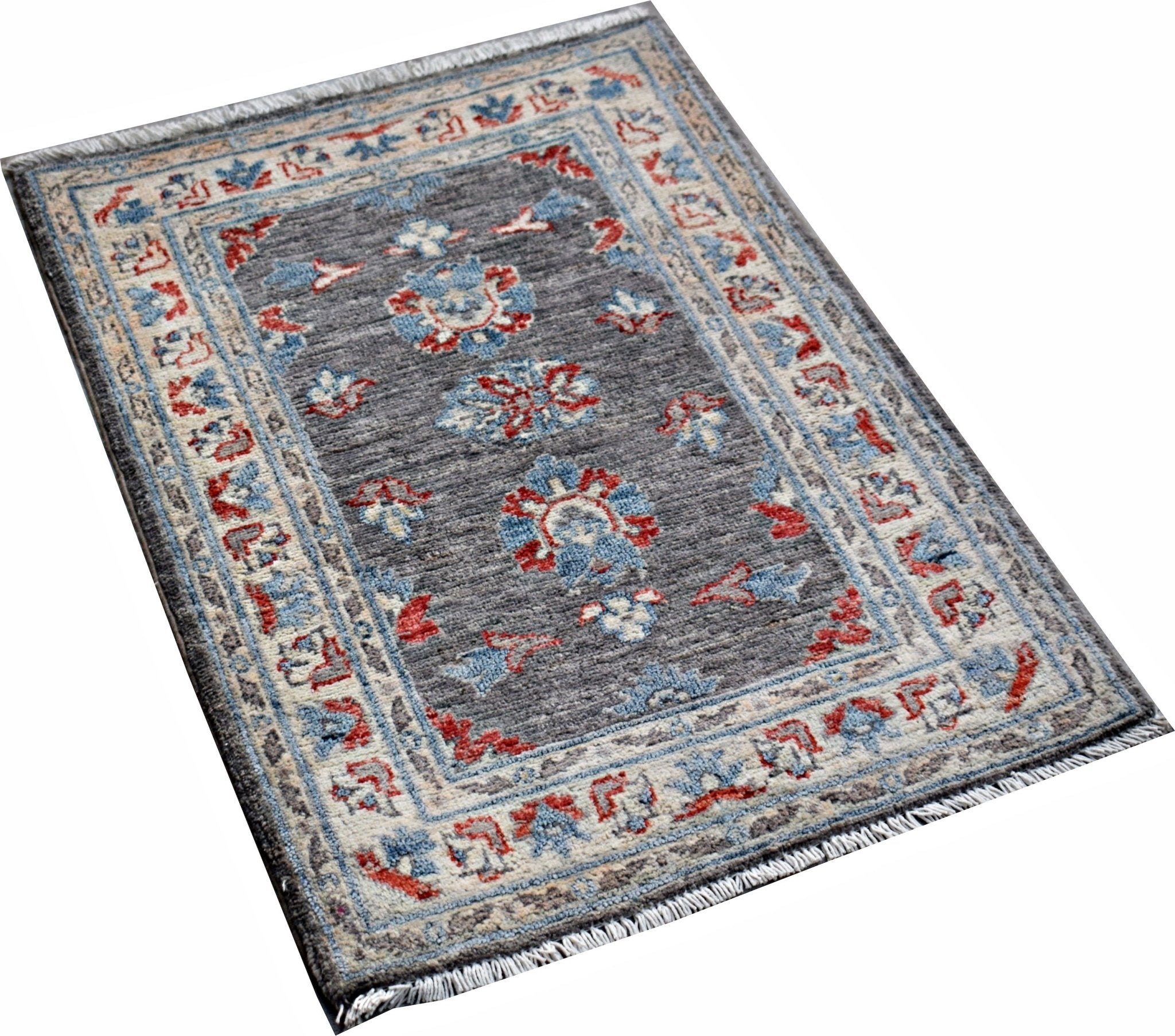 Handmade Mini Afghan Chobi Rug | 90 x 64 cm | 2'11" x 2'2" - Najaf Rugs & Textile