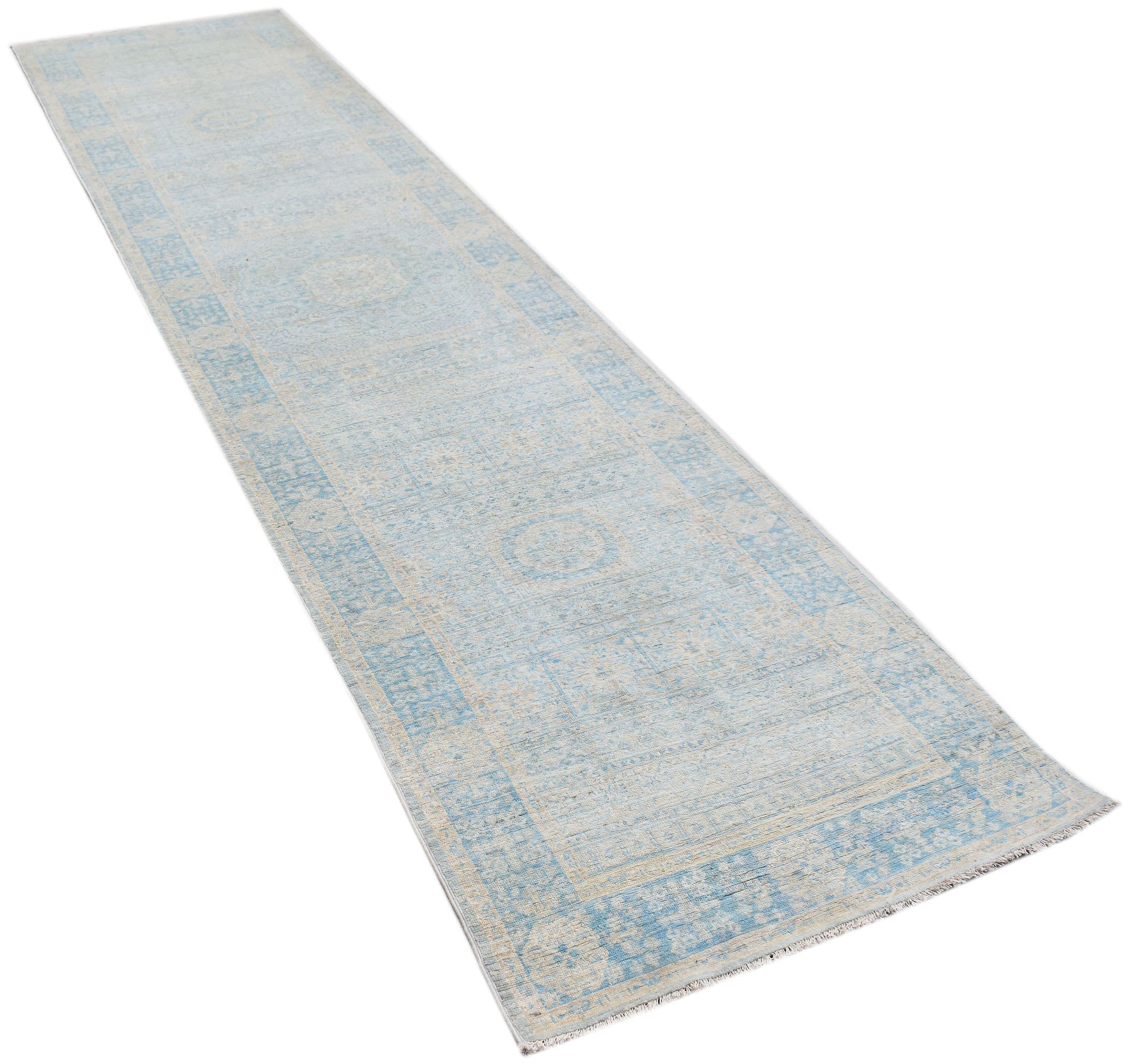 Handknotted Transitional Mamluk Hallway Runner | 350 x 84 cm | 11'6" x 2'9" - Najaf Rugs & Textile