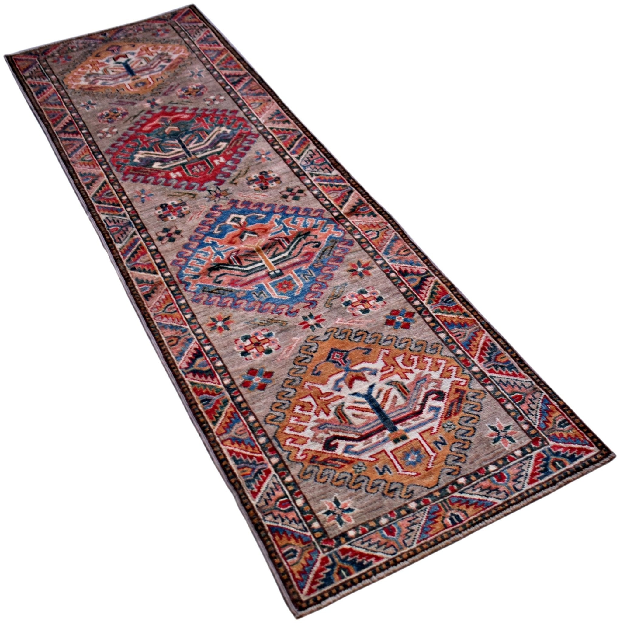 Handmade Afghan Chobi Hallway Runner | 206 x 62 cm | 6'9" x 2' - Najaf Rugs & Textile