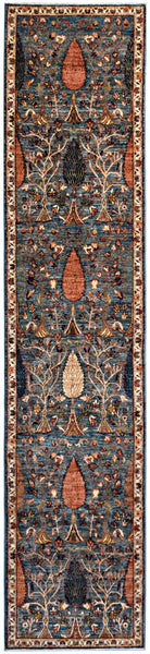 Handmade Afghan Chobi Hallway Runner | 406 x 87 cm | 13'4" x 2'10" - Najaf Rugs & Textile