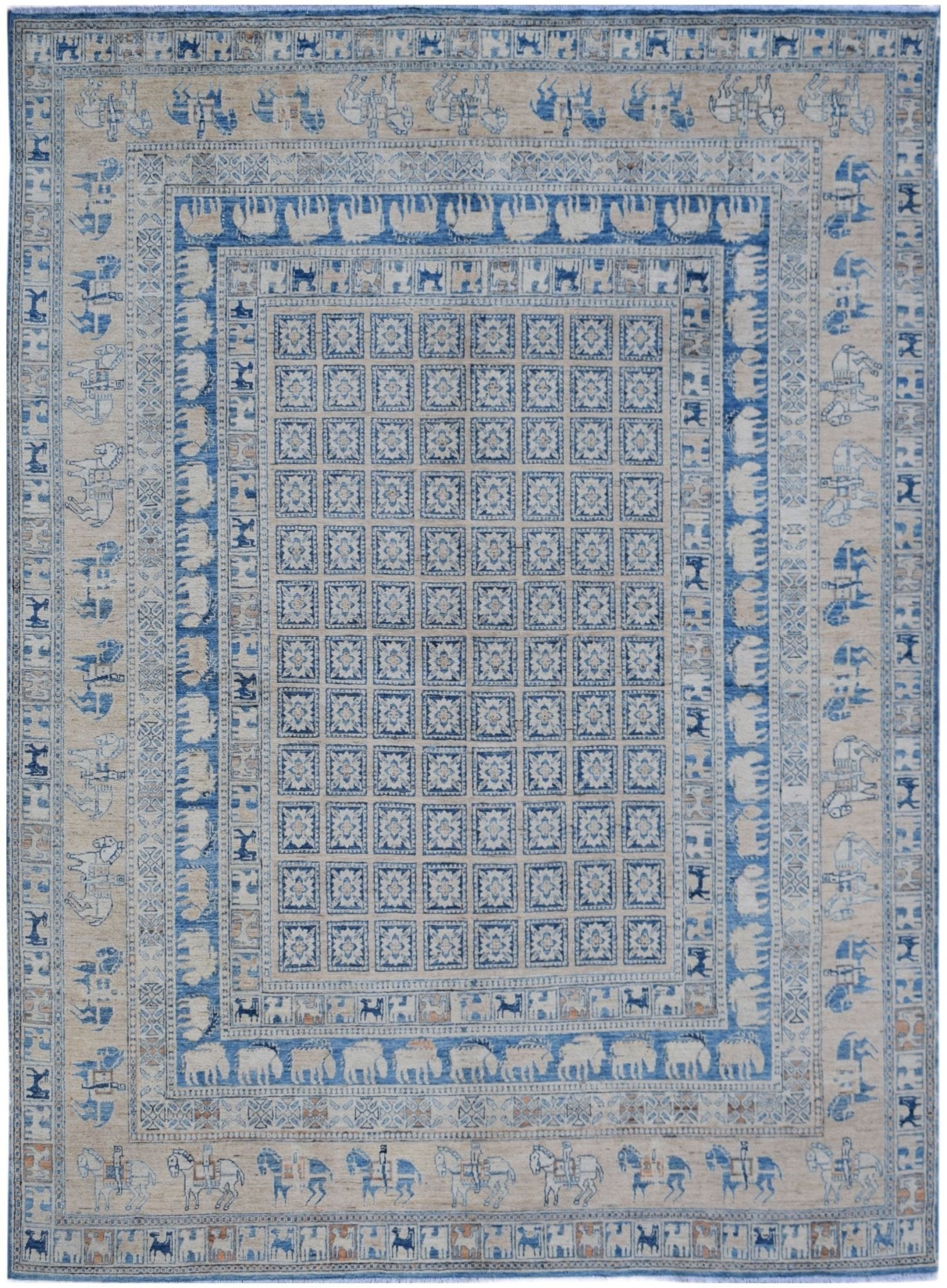 Handmade Afghan Chobi Pazyryk Rug | 293 x 240 cm | 9'8" x 7'11" - Najaf Rugs & Textile