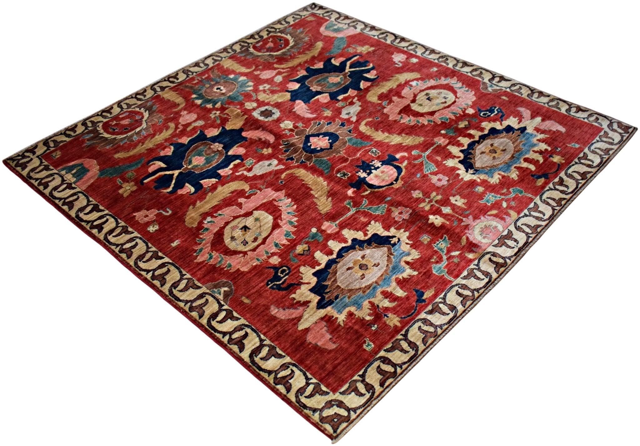 Handmade Afghan Chobi Rug | 205 x 203 cm | 6'9" x 6'8" - Najaf Rugs & Textile