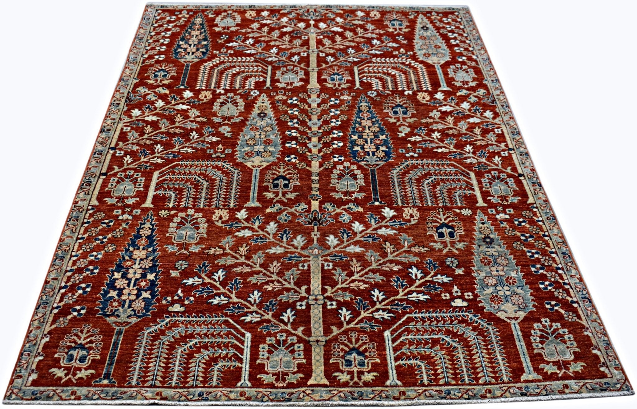 Handmade Afghan Chobi Tree Of Life Rug | 239 x 167 cm | 7'10" x 5'6" - Najaf Rugs & Textile