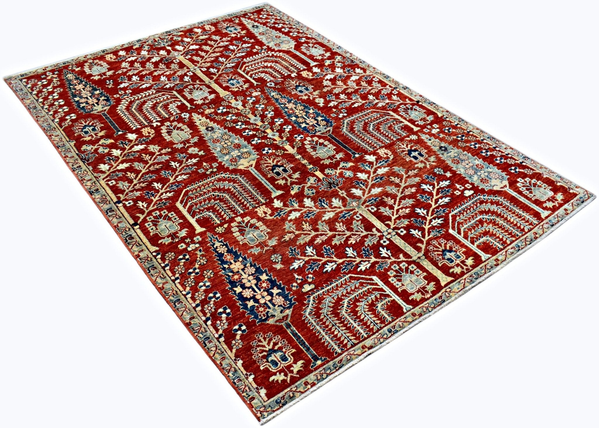 Handmade Afghan Chobi Tree Of Life Rug | 239 x 167 cm | 7'10" x 5'6" - Najaf Rugs & Textile