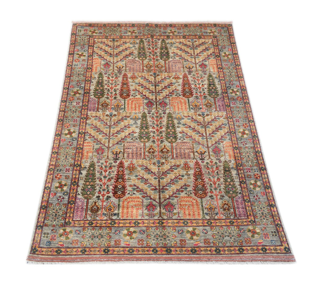 Handmade Afghan Chobi Tree Of Life Rug | 256 x 177 cm | 8'5" x 5'11" - Najaf Rugs & Textile