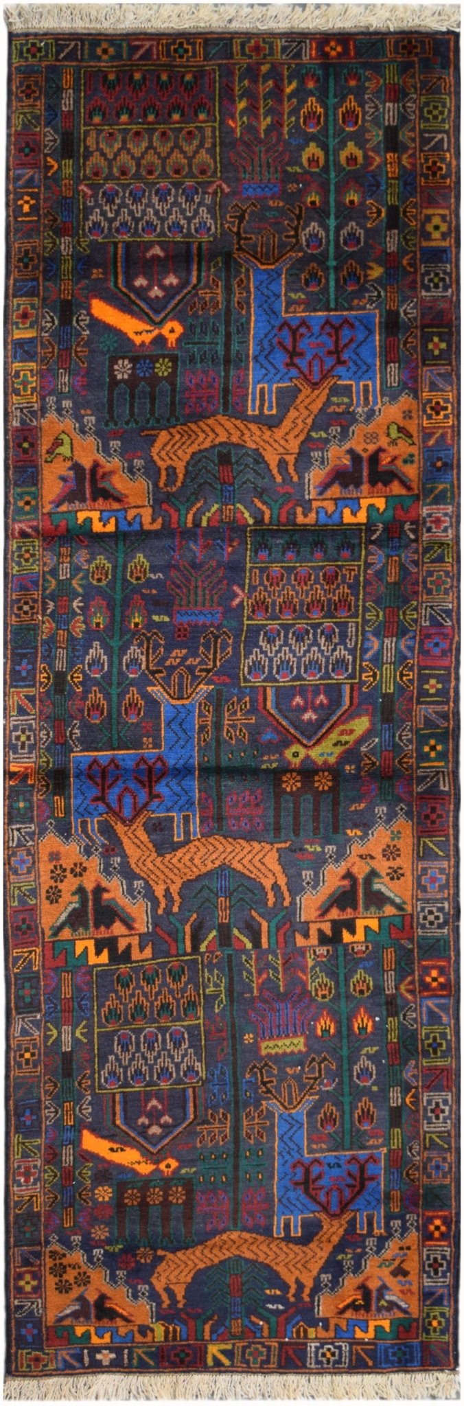 Handmade Afghan Hunting Design Hallway Runner | 266 x 85 cm | 8'9" x 2'10" - Najaf Rugs & Textile