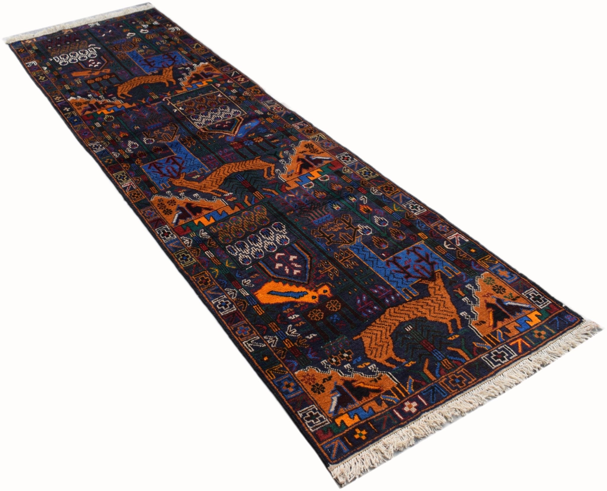 Handmade Afghan Hunting Design Hallway Runner | 287 x 83 cm | 9'5" x 2'9" - Najaf Rugs & Textile