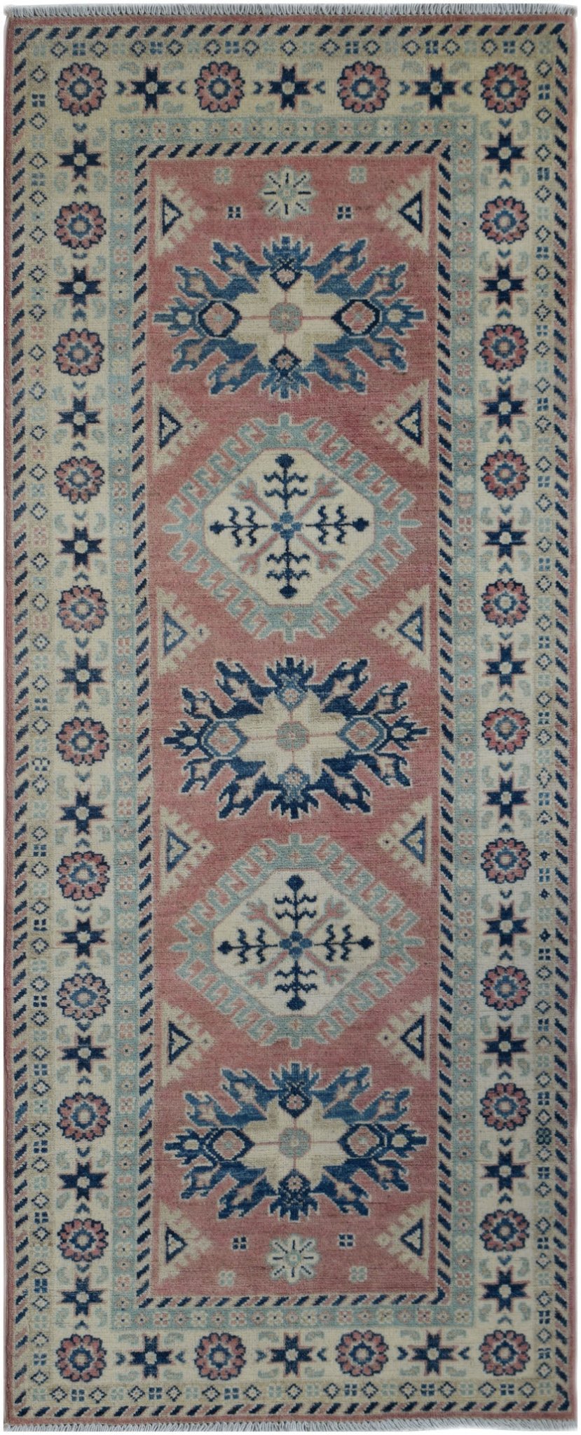 Handmade Afghan Kazakh Hallway Runner | 205 x 82 cm | 6'9" x 2'8" - Najaf Rugs & Textile