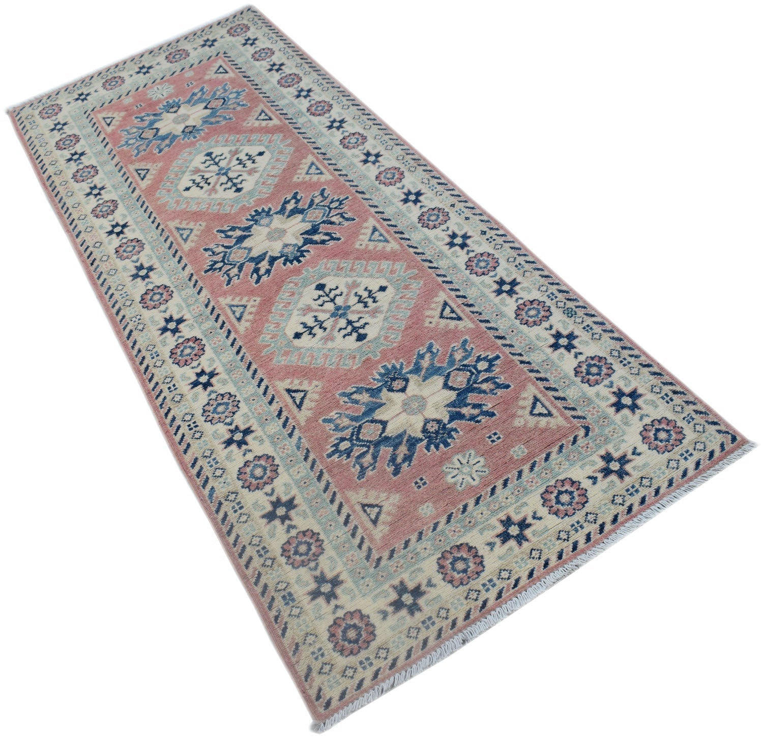 Handmade Afghan Kazakh Hallway Runner | 205 x 82 cm | 6'9" x 2'8" - Najaf Rugs & Textile