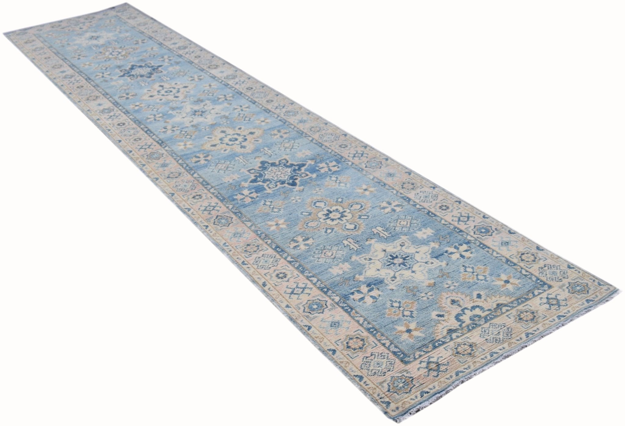 Handmade Afghan Kazakh Hallway Runner | 381 x 79 cm | 12'6" x 2'7" - Najaf Rugs & Textile