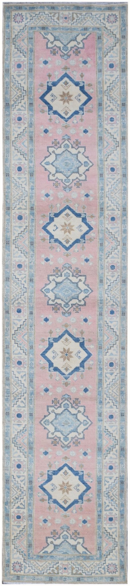 Handmade Afghan Kazakh Hallway Runner | 385 x 80 cm | 12'8" x 2'8" - Najaf Rugs & Textile