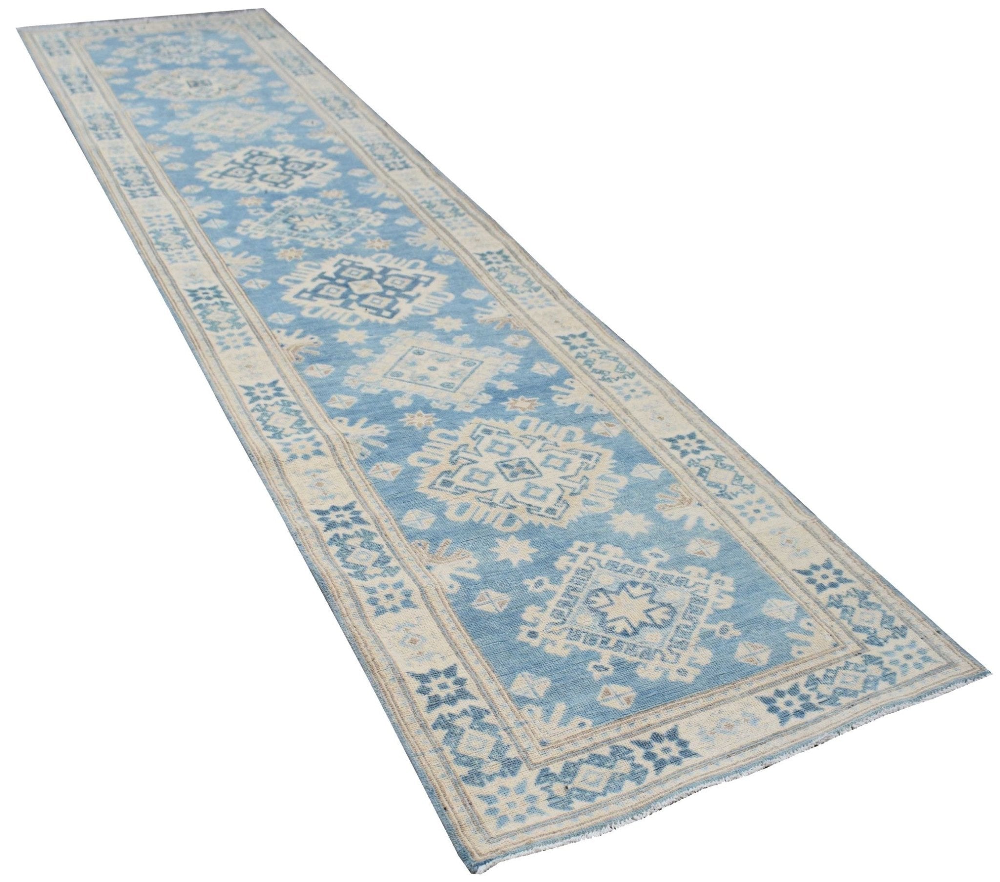 Handmade Afghan Kazakh Hallway Runner | 385 x 83 cm - Najaf Rugs & Textile