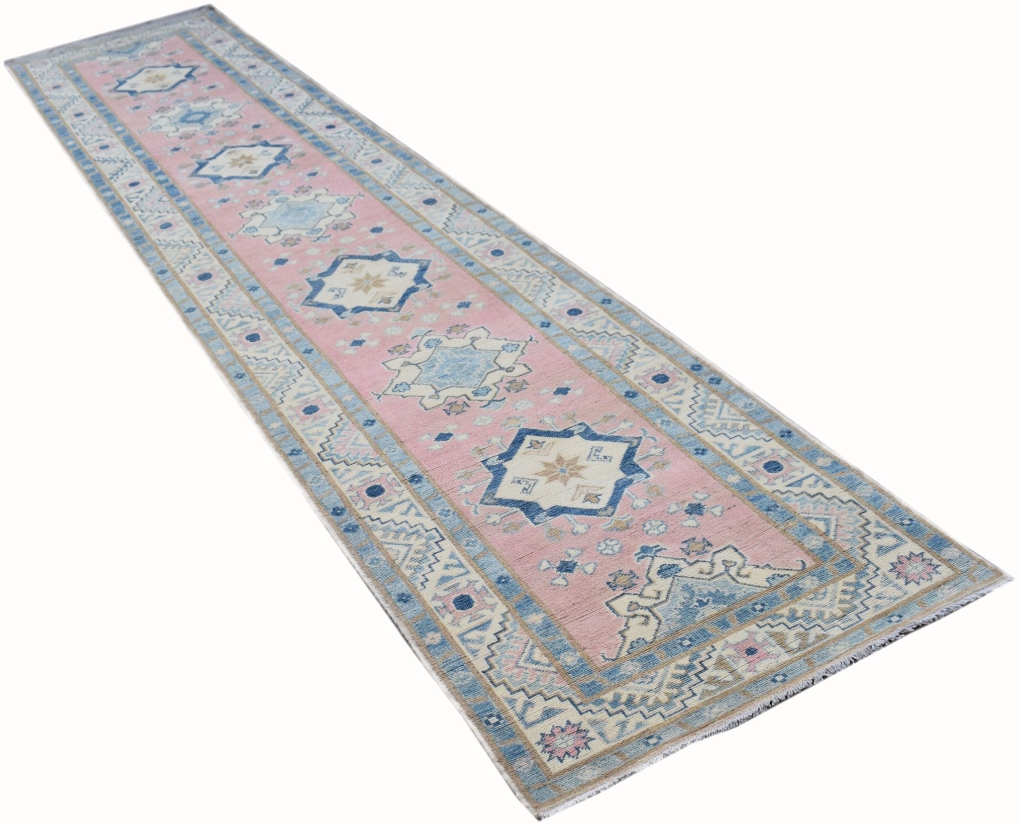 Handmade Afghan Kazakh Hallway Runner | 386 x 79 cm | 12'8" x 2'7" - Najaf Rugs & Textile