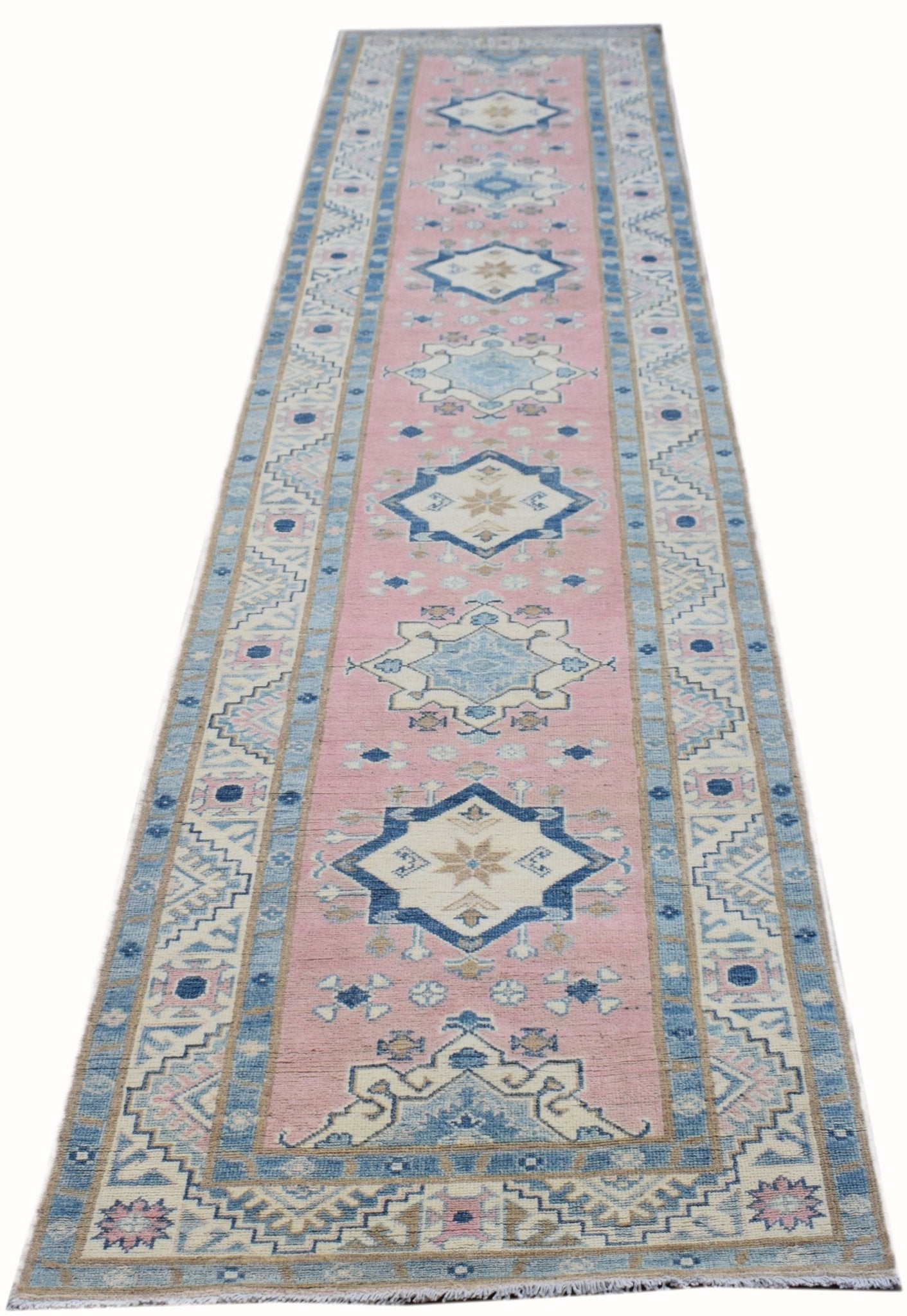 Handmade Afghan Kazakh Hallway Runner | 386 x 79 cm | 12'8" x 2'7" - Najaf Rugs & Textile