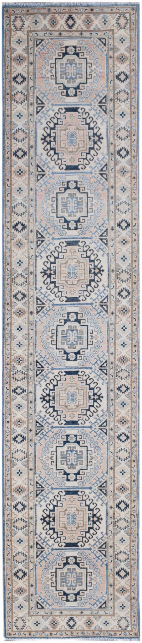 Handmade Afghan Kazakh Hallway Runner | 401 x 83 cm | 13'2" x 2'9" - Najaf Rugs & Textile