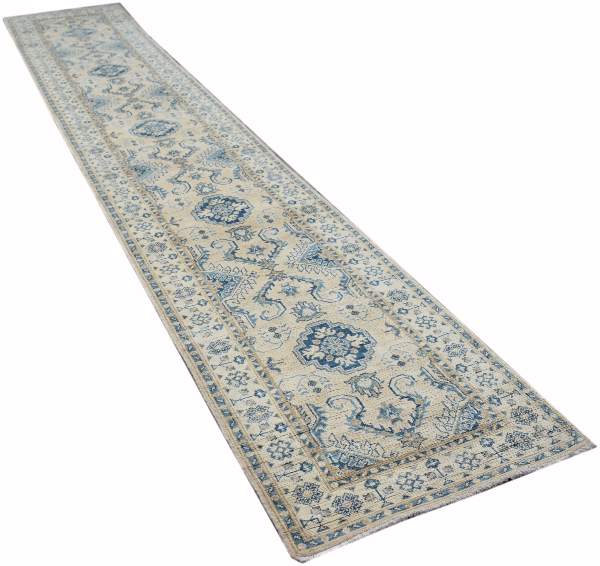 Handmade Afghan Kazakh Hallway Runner | 454 x 77 cm | 14'4" x 2'6" - Najaf Rugs & Textile