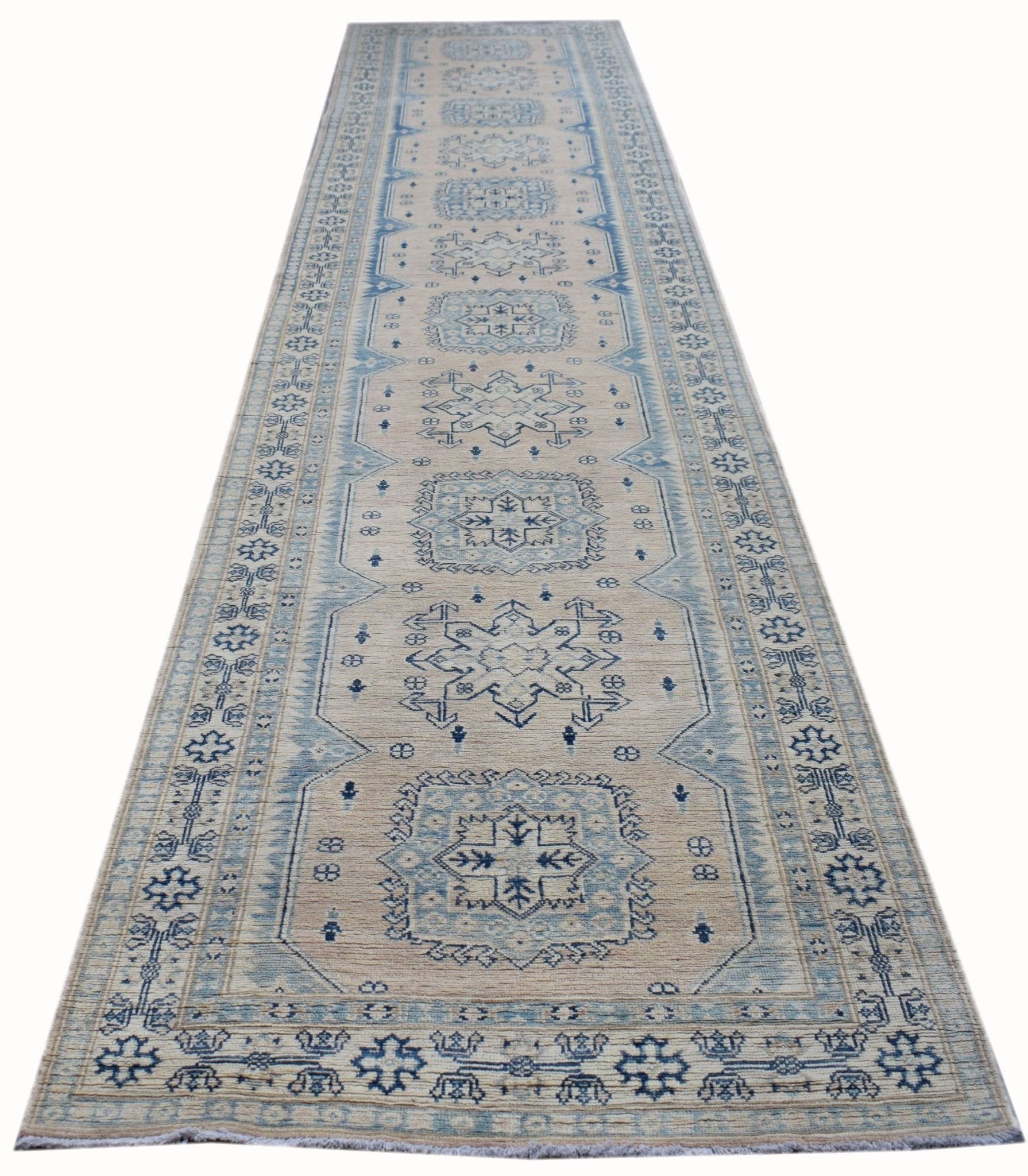 Handmade Afghan Kazakh Hallway Runner | 482 x 101 cm | 15'10" x 3'4" - Najaf Rugs & Textile