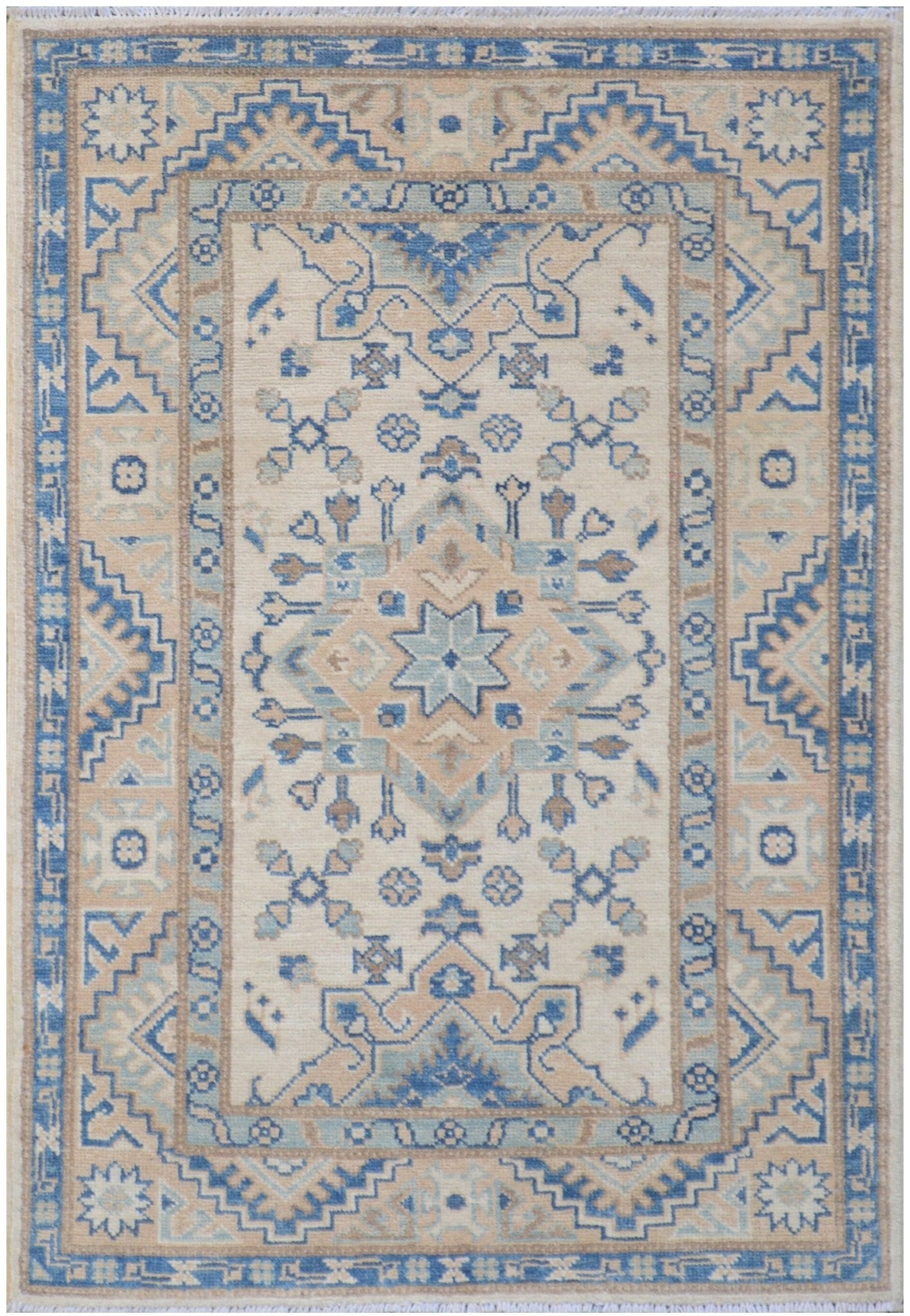 Handmade Afghan Kazakh Rug | 121 x 83 cm | 3'9" x 2'7" - Najaf Rugs & Textile