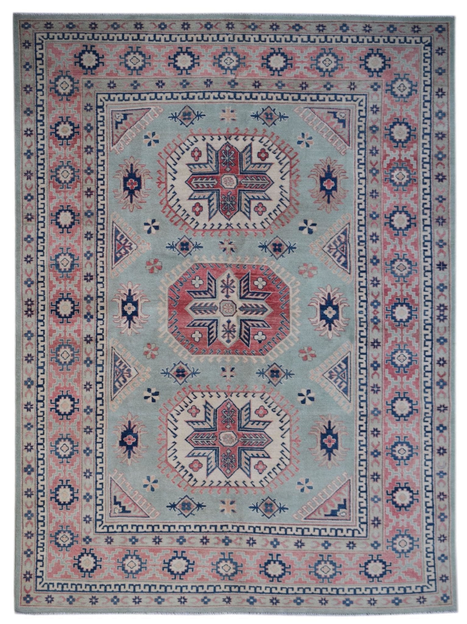 Handmade Afghan Kazakh Rug | 297 x 205 cm | 9'9" x 6'9" - Najaf Rugs & Textile