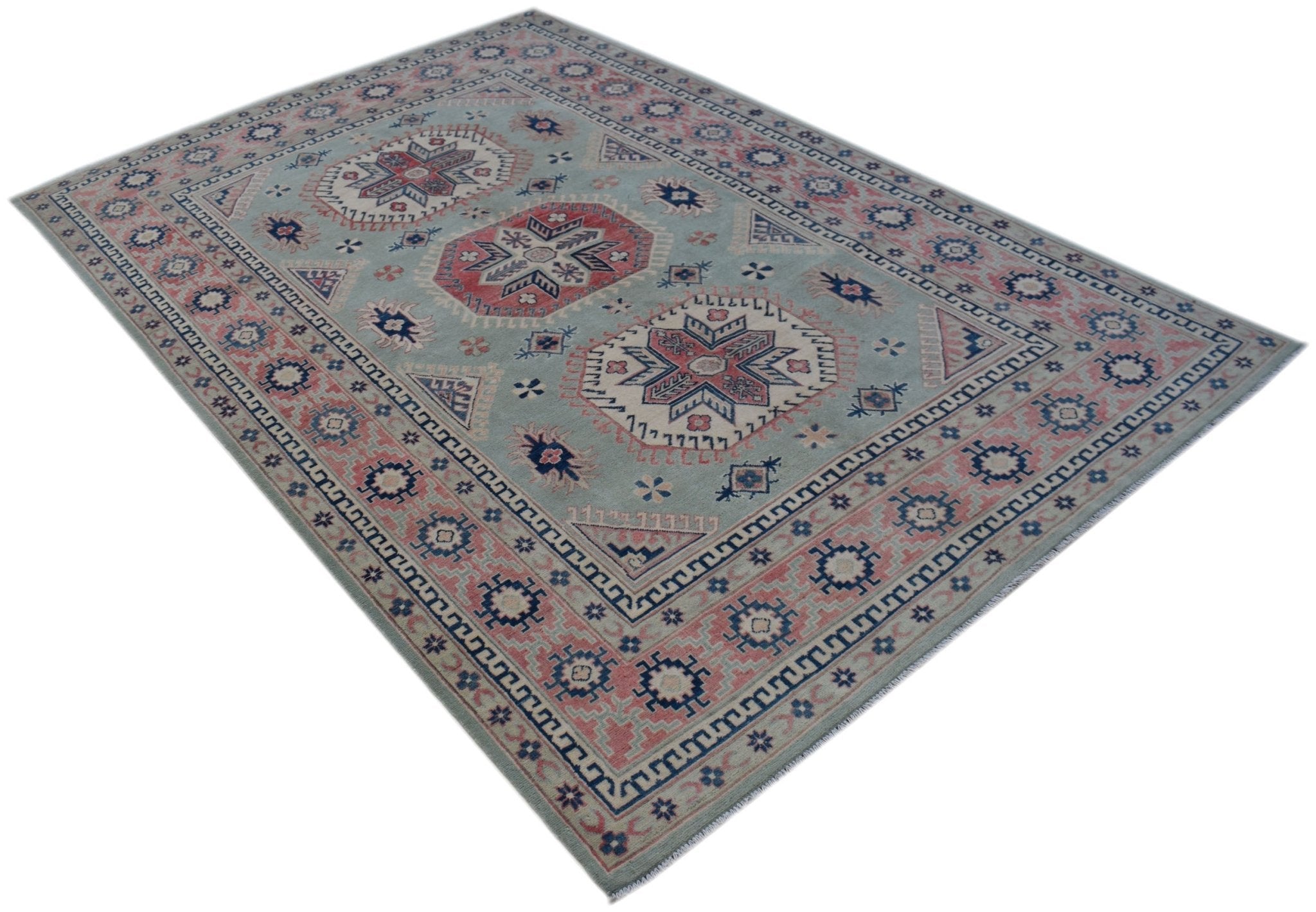 Handmade Afghan Kazakh Rug | 297 x 205 cm | 9'9" x 6'9" - Najaf Rugs & Textile