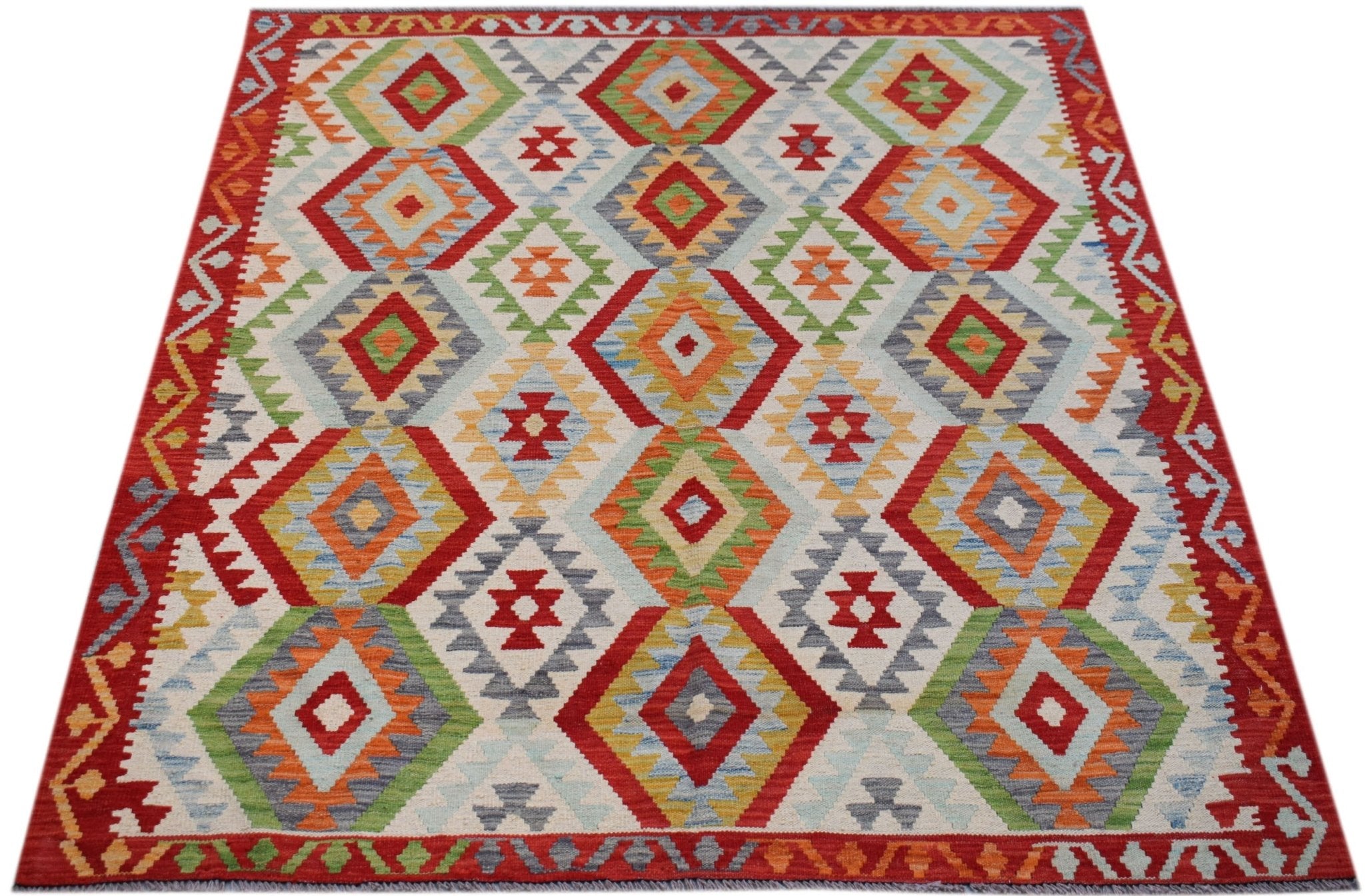 Handmade Afghan Maimana Kilim | 188 x 164 cm | 6'2" x 5'5" - Najaf Rugs & Textile