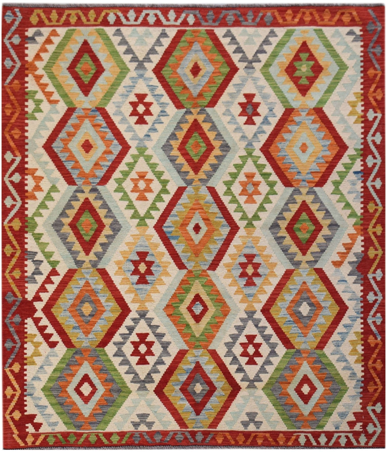 Handmade Afghan Maimana Kilim | 188 x 164 cm | 6'2" x 5'5" - Najaf Rugs & Textile