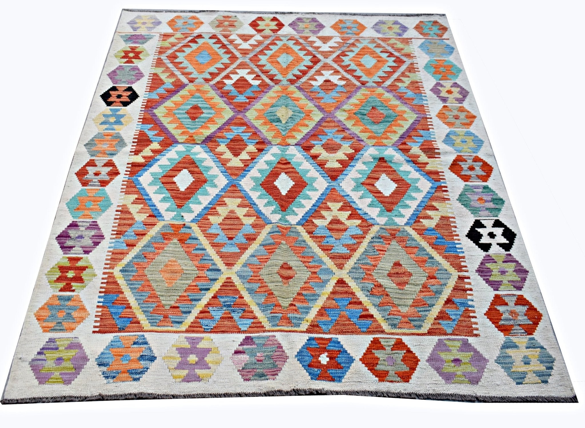 Handmade Afghan Maimana Kilim | 200 x 162 cm | 6'9" x 5'4" - Najaf Rugs & Textile