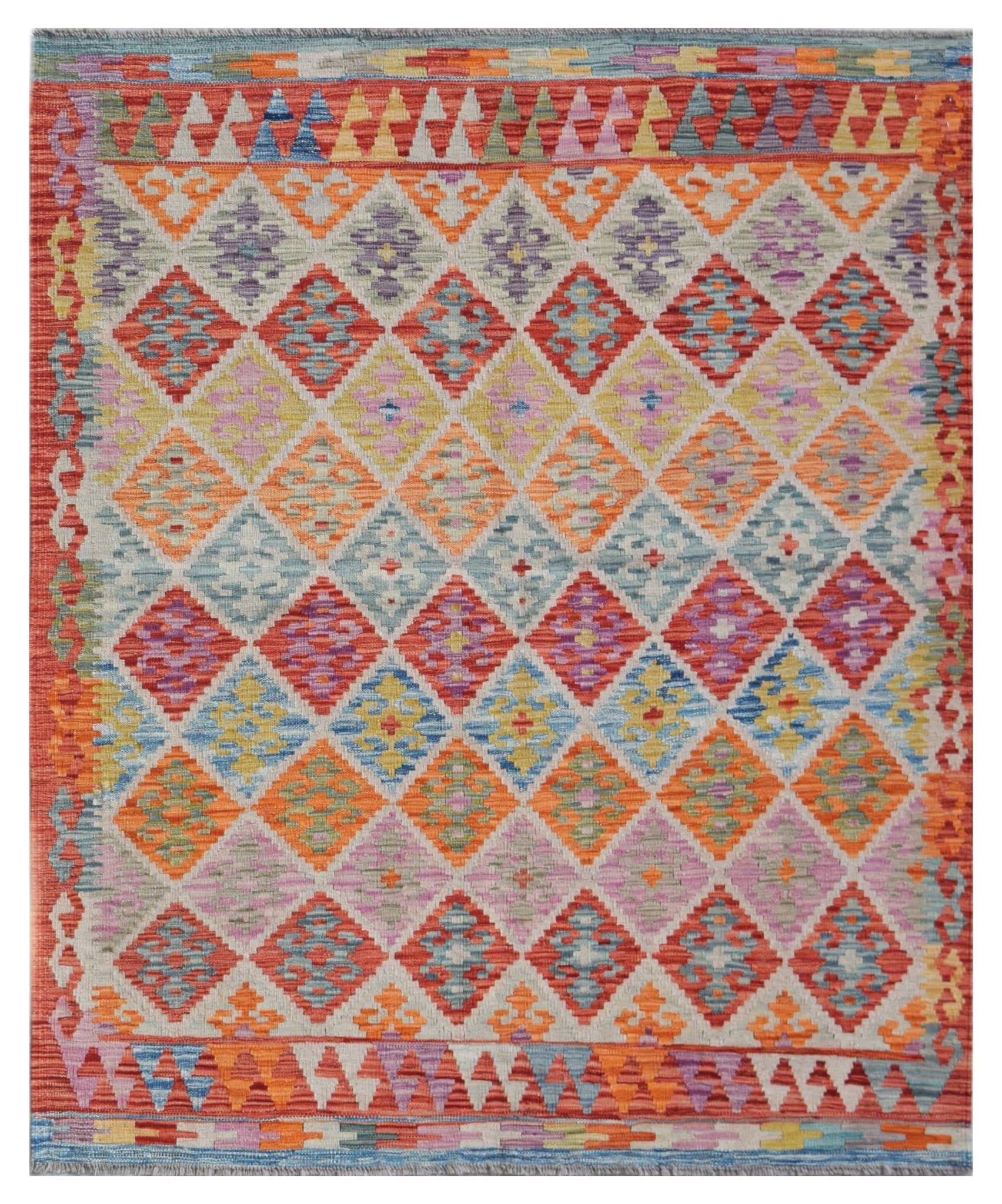 Handmade Afghan Maimana Kilim | 201 x 162 cm | 6'7" x 5'4" - Najaf Rugs & Textile