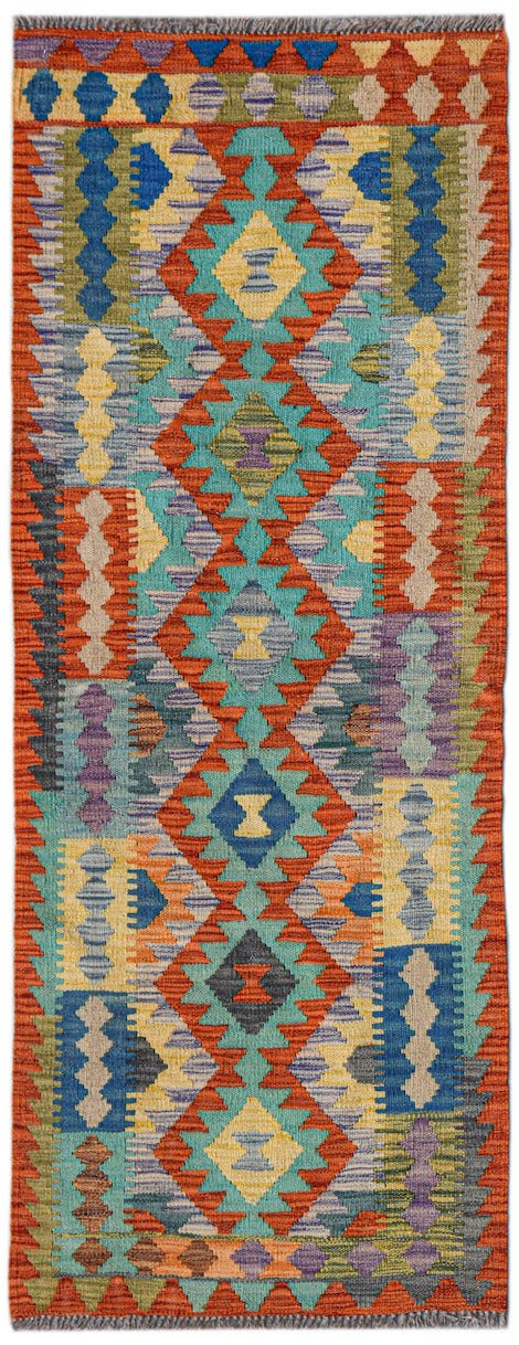 Handmade Afghan Maimana Kilim Hallway Runner | 167 x 62 cm | 5'6" x 2'1" - Najaf Rugs & Textile