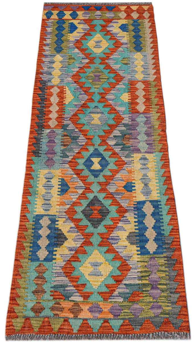 Handmade Afghan Maimana Kilim Hallway Runner | 167 x 62 cm | 5'6" x 2'1" - Najaf Rugs & Textile