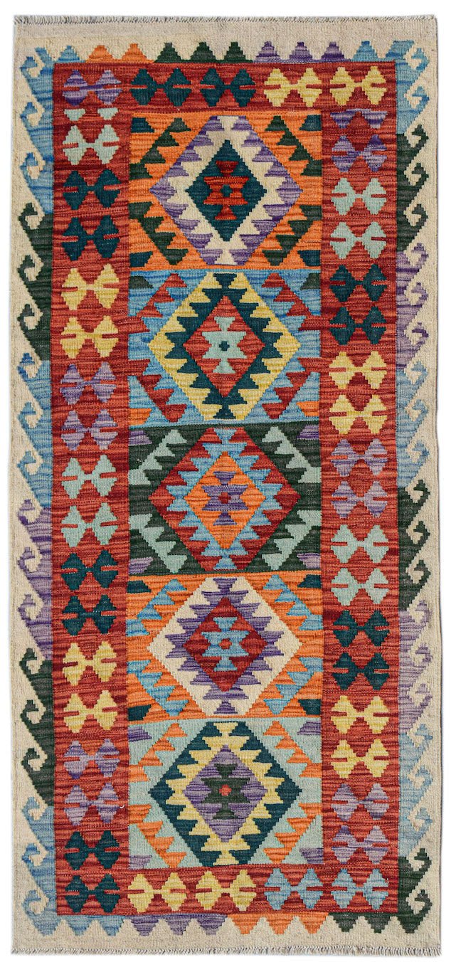 Handmade Afghan Maimana Kilim Hallway Runner | 187 x 82 cm | 6'2" x 2'8" - Najaf Rugs & Textile