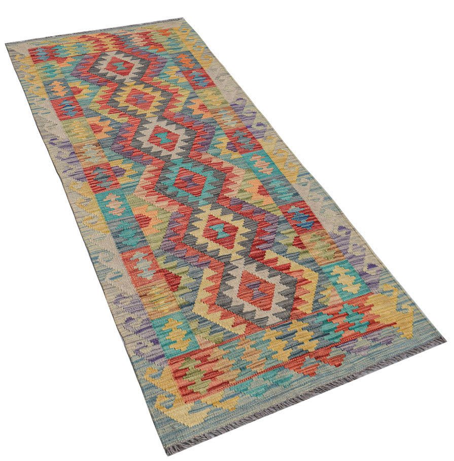 Handmade Afghan Maimana Kilim Hallway Runner | 195 x 79 cm | 6'5" x 2'7" - Najaf Rugs & Textile