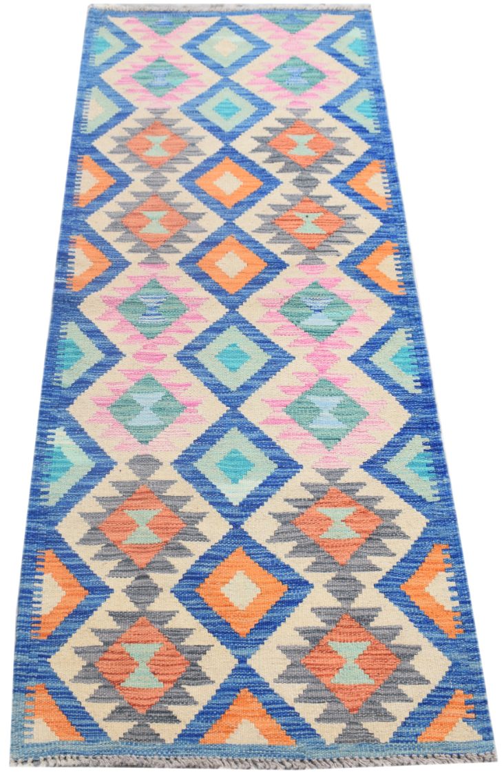 Handmade Afghan Maimana Kilim Hallway Runner | 199 x 77 cm | 6'7" x 2'6" - Najaf Rugs & Textile