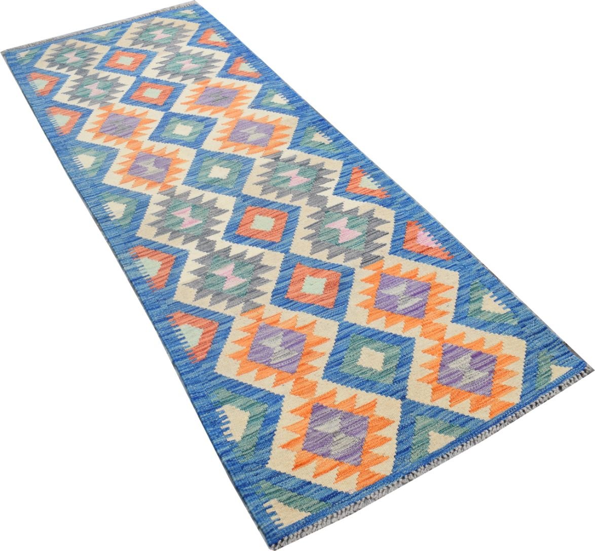 Handmade Afghan Maimana Kilim Hallway Runner | 206 x 78 cm | 6'9" x 2'7" - Najaf Rugs & Textile