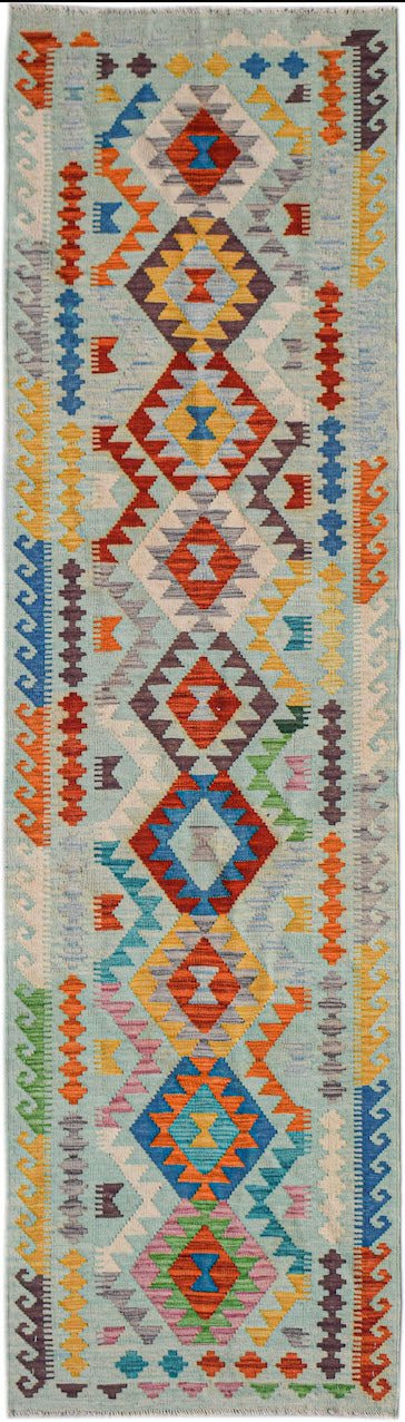 Handmade Afghan Maimana Kilim Hallway Runner | 283 x 79 cm | 9'4" x 2'7" - Najaf Rugs & Textile