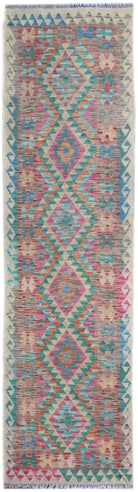 Handmade Afghan Maimana Kilim Hallway Runner | 287 x 76 cm | 9'4" x 2'4" - Najaf Rugs & Textile