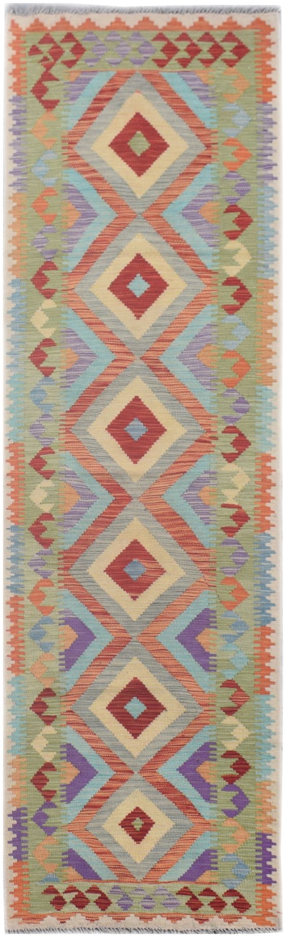 Handmade Afghan Maimana Kilim Hallway Runner | 288 x 78 cm | 9'5" x 2'5" - Najaf Rugs & Textile