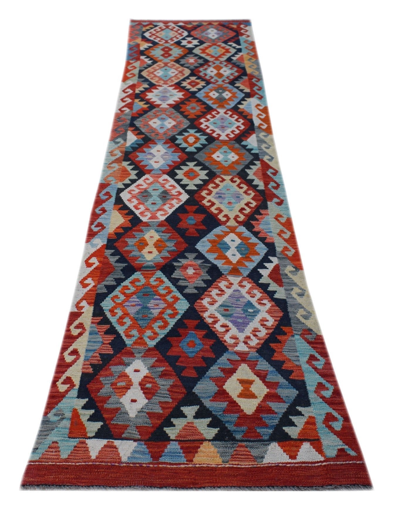 Handmade Afghan Maimana Kilim Hallway Runner | 288 x 82 cm | 9'5" x 2'8" - Najaf Rugs & Textile