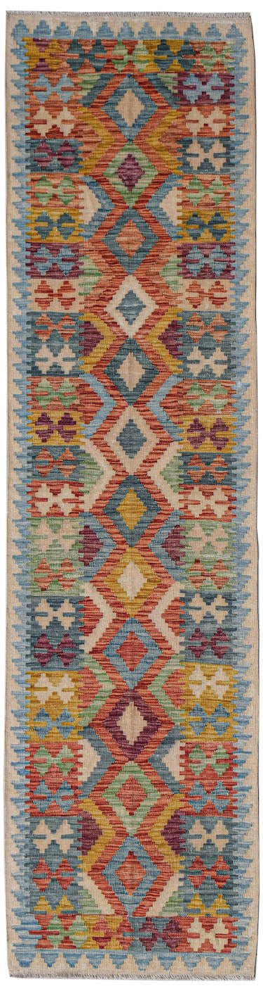 Handmade Afghan Maimana Kilim Hallway Runner | 294 x 77 cm | 9'8" x 2'6" - Najaf Rugs & Textile